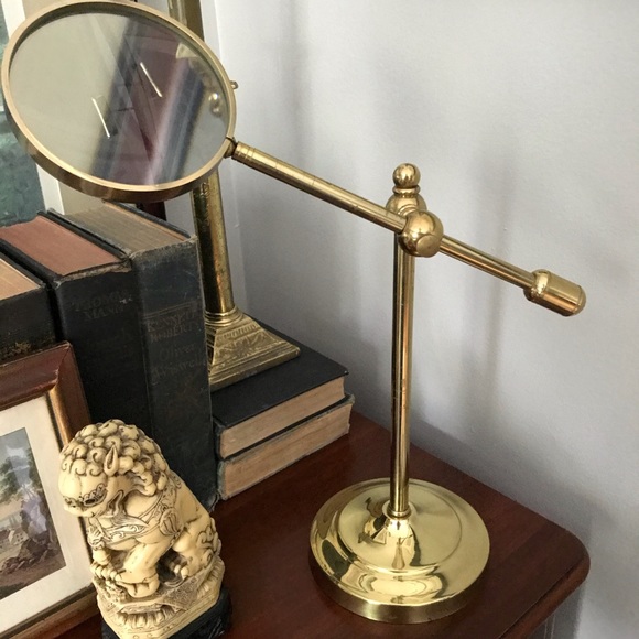 Vintage Other - Vintage magnifying glass on brass stand Vintage Other - Vintage magnifying glass on brass stand